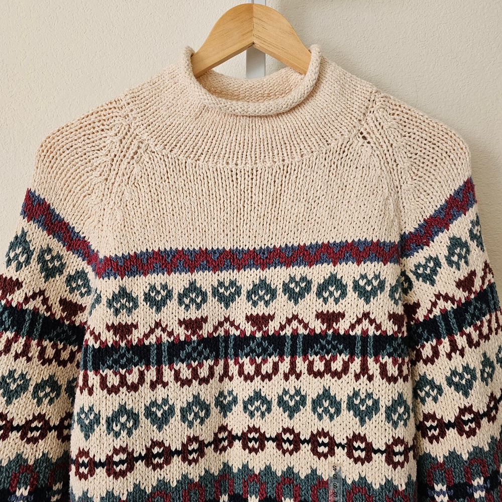 NWOT VTG EDDIE BAUER Women's Fair Isle Oversized Mock Neck Pullover Sweater Sz S - Picture 3 of 14